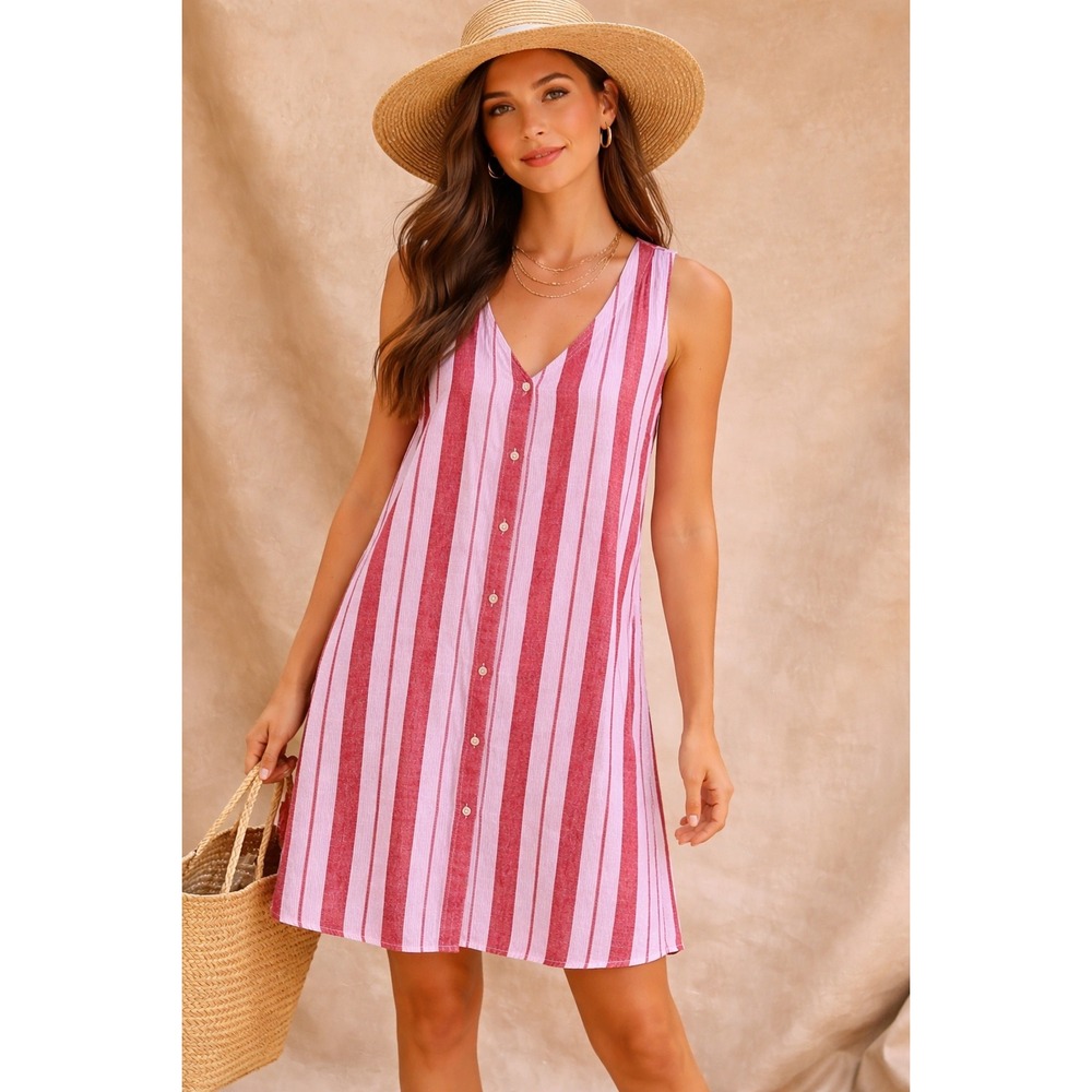 GAP Pink and White Striped Button-Front Mini Dress